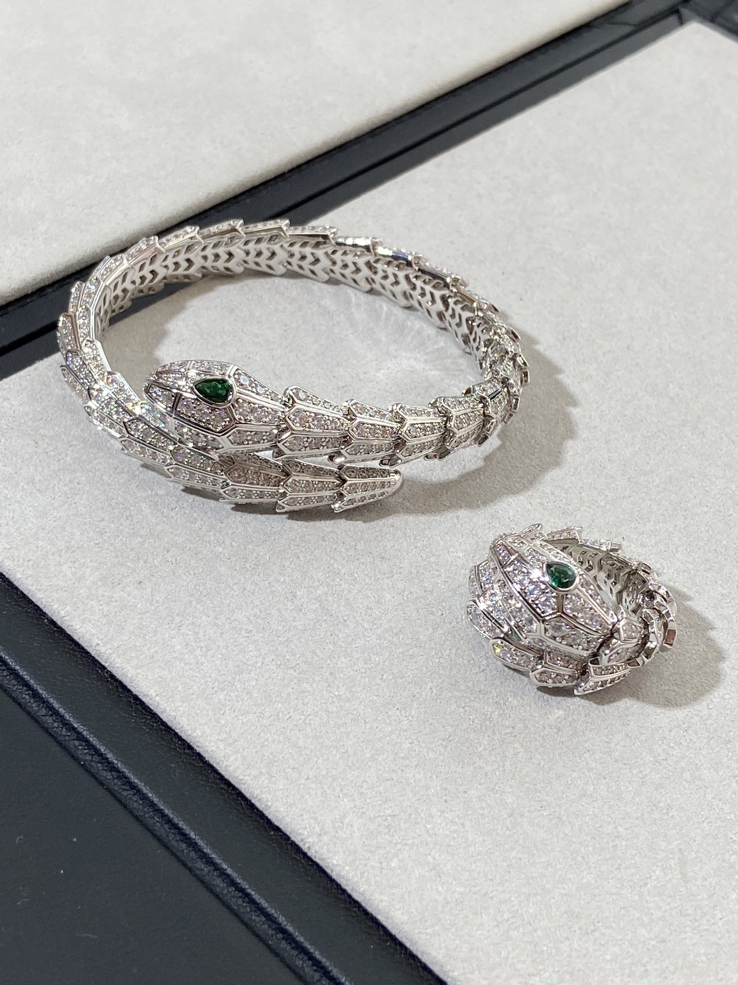 Serpenti Ring or Bracelet Diamonds 2 Emerald Eyes